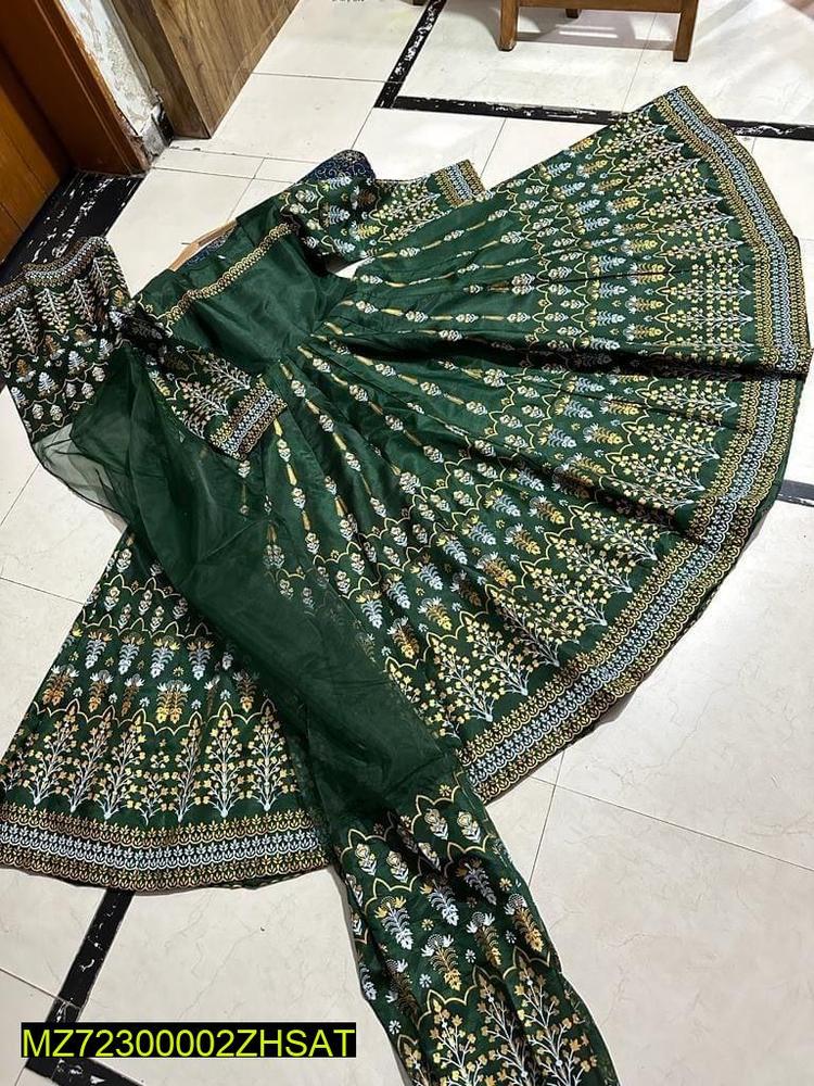 Emerald Green Katan Silk 3-Piece Wedding Set with Gold Embroidery