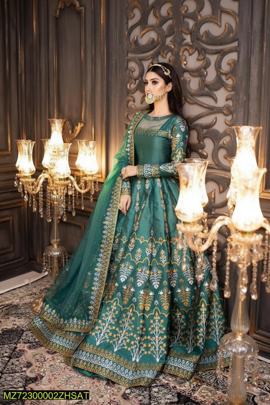Emerald Green Katan Silk 3-Piece Wedding Set with Gold Embroidery