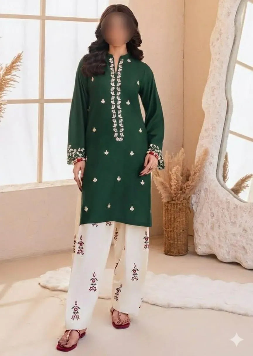 Green Embroidered Lawn Shirt &amp; Cotton Trouser Set