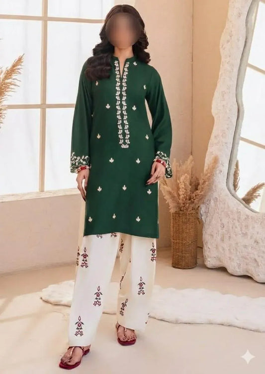 Green Embroidered Lawn Shirt &amp; Cotton Trouser Set