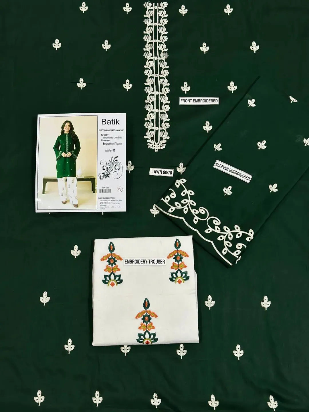 Green Embroidered Lawn Shirt &amp; Cotton Trouser Set